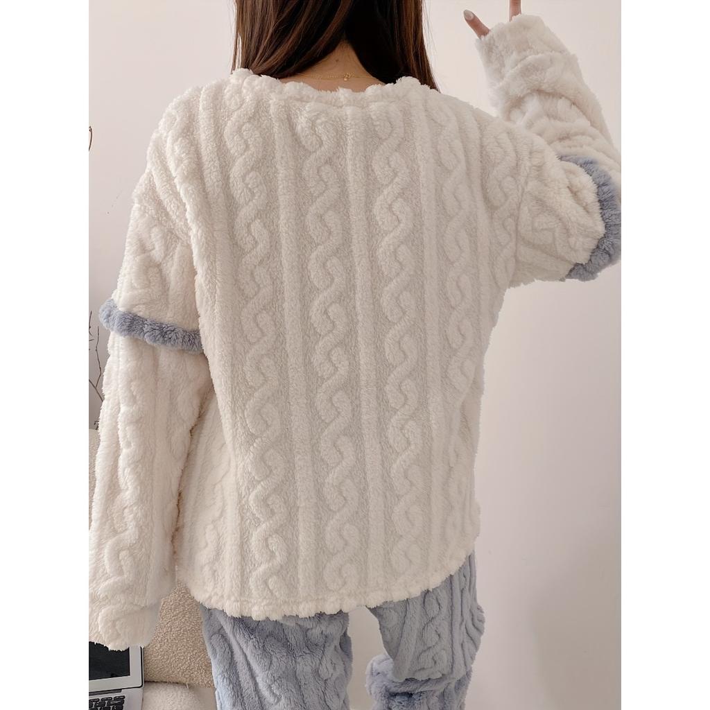 Зимний теплый и удобный флисовый пижамный комплект, милая повседневная женская домашняя одежда