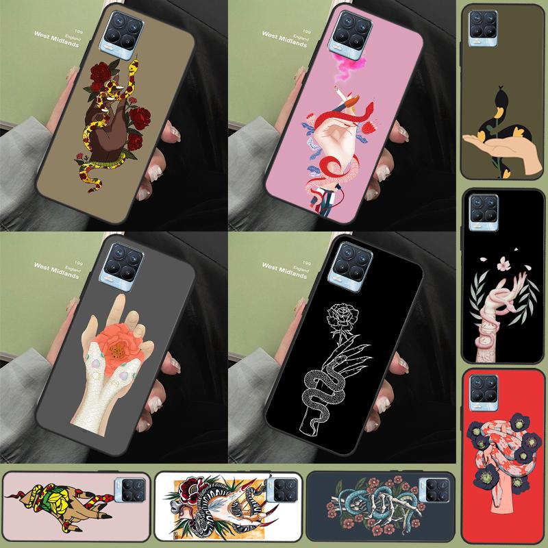 Hand Snake Flower For Realme GT 7 Pro GT 6T 6 5 C67 C61 C55 C53 C51 C21Y C25S C75 10 11 12 13 14 Pro Plus Case
