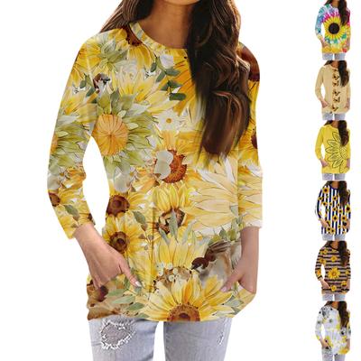 Женская модная повседневная футболка с карманом и круглым вырезом с рукавами 3/4 и топом