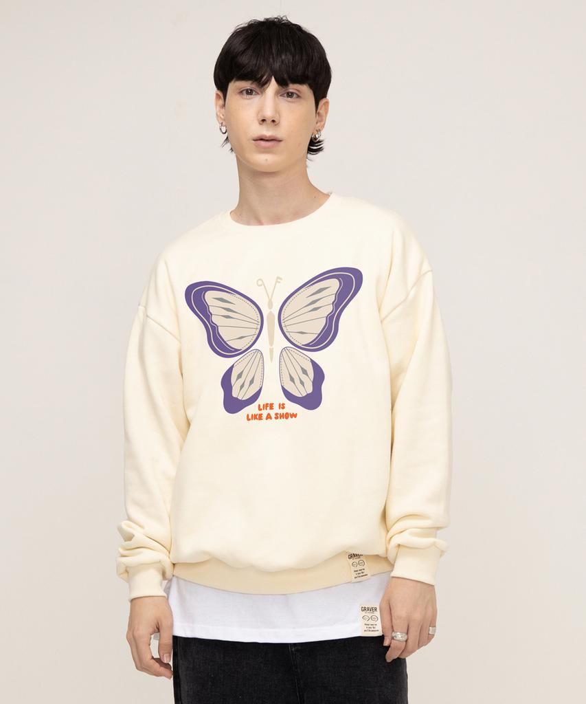 GRAVER [Unisex] Butterfly Sweatshirt_Cream