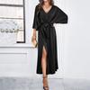 Temperament Slim V Neck Dress Womens Wedding Guest Midi Dresses Solid Formal Long Dresses