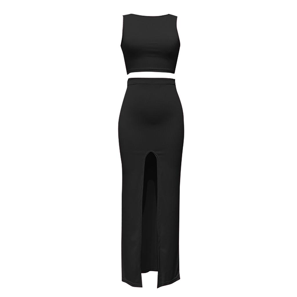 Women's Casual Sleeveless Color Slim-fit Vest Slim Skirt Suit