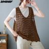2022 Women Knitting T-Shirt Vest Female V-Neck Loose Sleeveless Tops&Tees