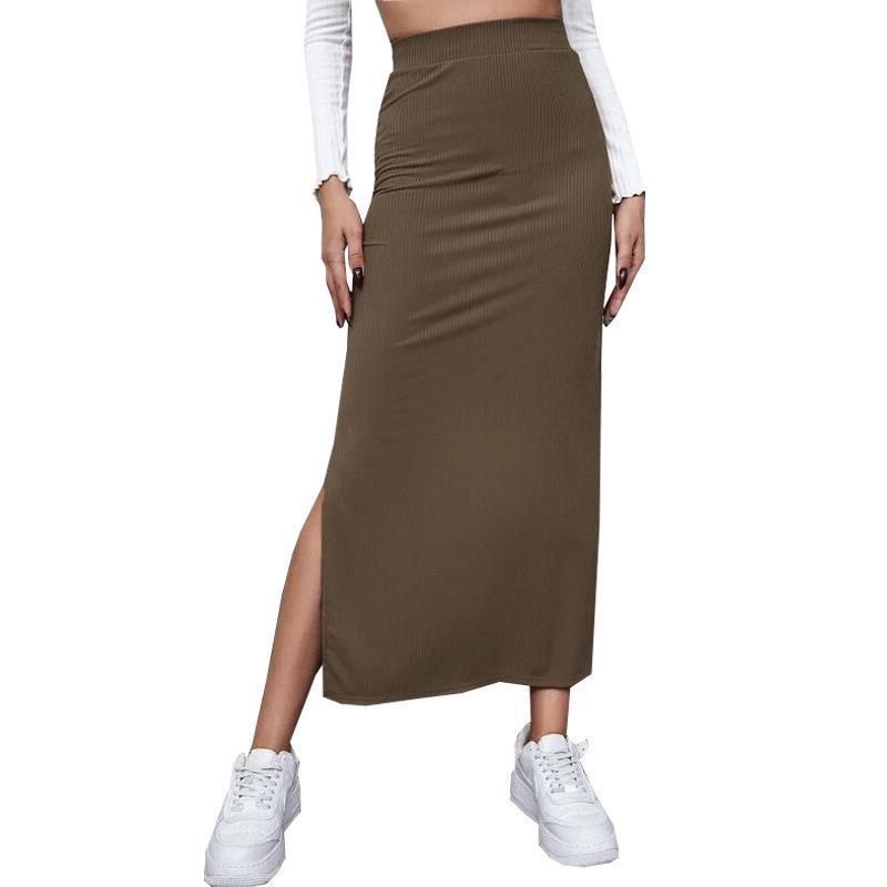 Spring and Summer Women's Half Length Skirt, Solid Color Buttocks Wrapped Skirt, Slit Long Skirt