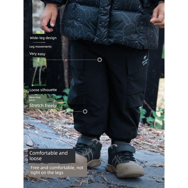 David Bella Children's Pants 2026 Winter Boys' Three-Proof Breathable Fleece-Lined Warm Jogger Pants Outdoor Workwear