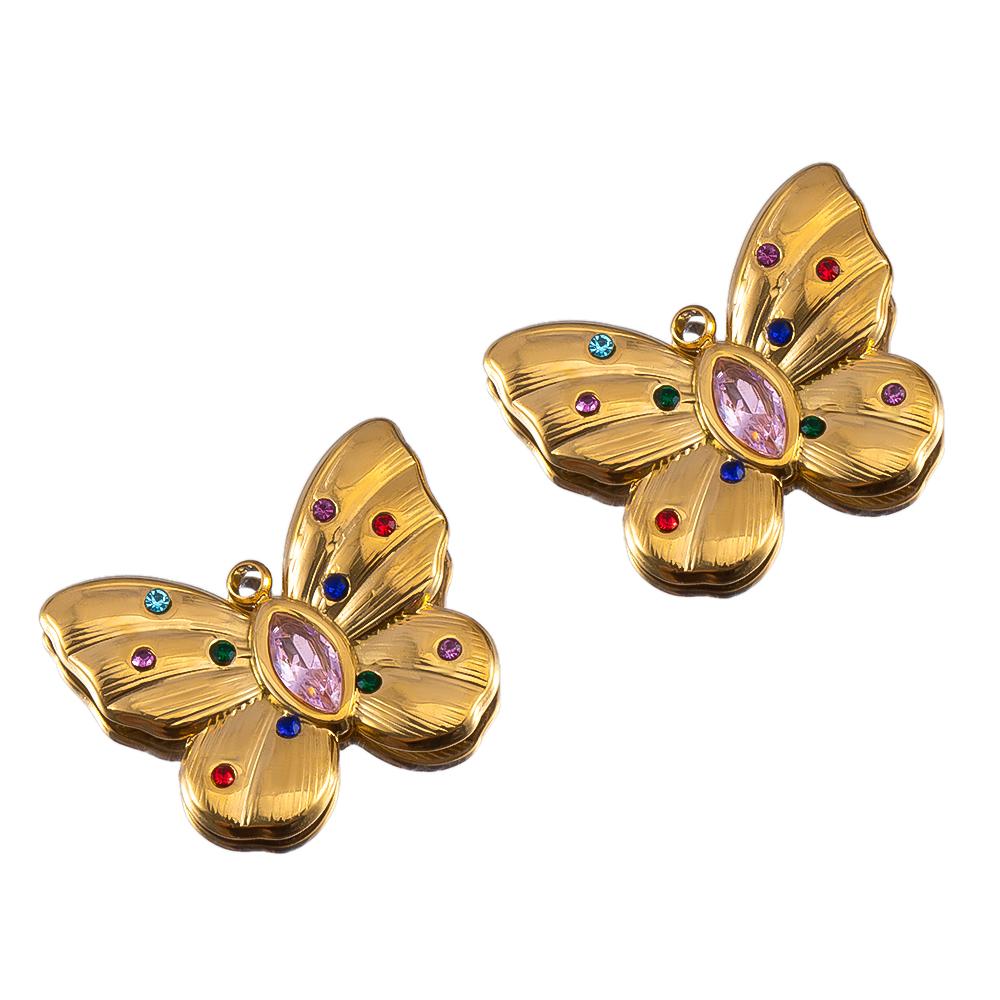 2pcs Enamel Butterfly Lava Love Heart Charms 304 Stainless Steel Pendant Base Crystal Bead DIY Jewelry Making Earrings Necklaces
