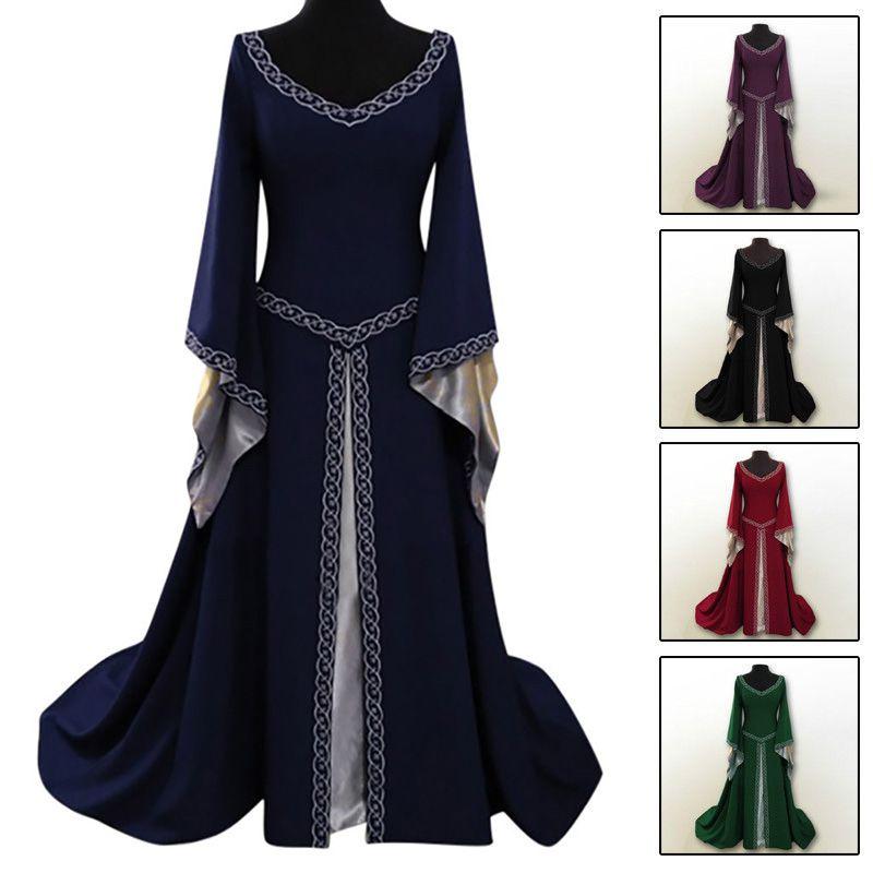 Luxurious Long Bell Sleeve Medieval Renaissance Women's Vintage Gown Dress For Cosplay
