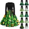 Women's Fashion Round Neck Casual Slim St Patrick's Day Printed Long Sleeve Dresses