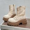 Mesh Ankle High Heel Modern Boots Summer New Solid Round Toe Shoes Female 2025 High Quality Square Heel Breathable Women's Boots