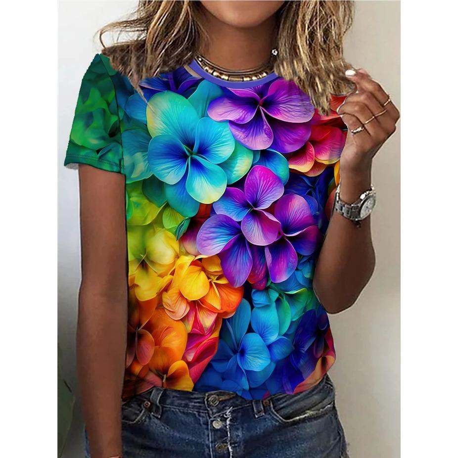 Женская футболка с принтом в виде бабочки и цветов - Удобная футболка с коротким рукавом и круглым вырезом, модная 3D-печать