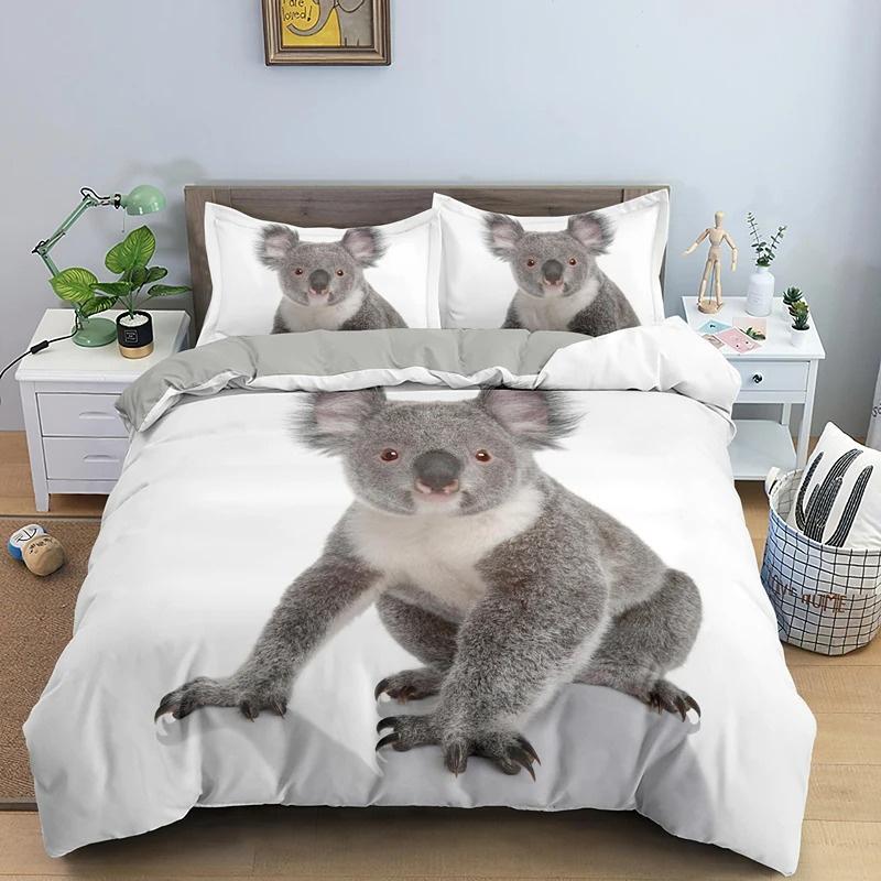 Cartoon Koala Duvet Cover King Queen Lovely Animal Bedding Collection For Kids Teens Adults Wildlife Quilt Cover With Pillowcase 23Pcs