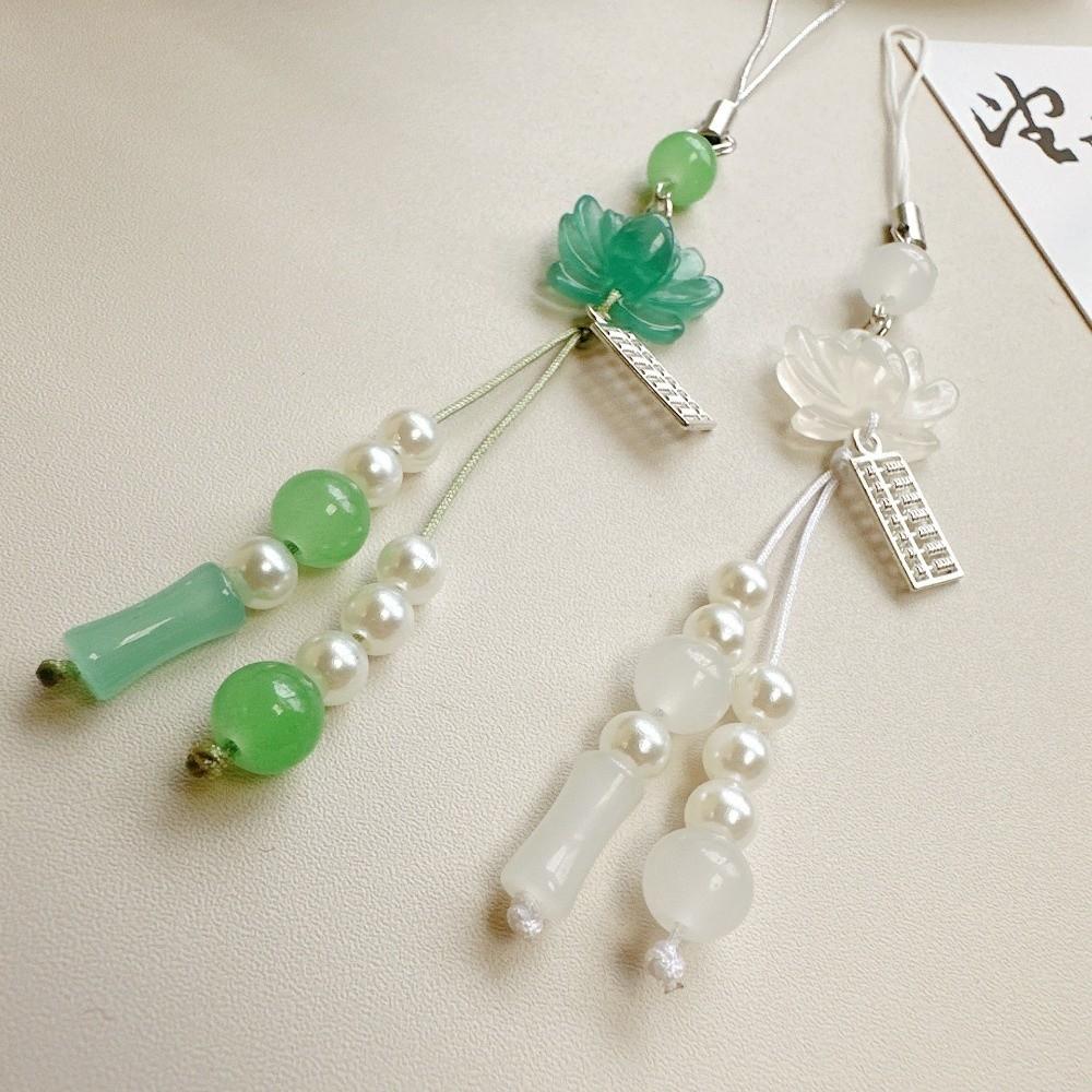 Tassel Detail Chinese-style Pendant Solid Color Mobile Phone Chain Lotus Beaded Key Chains Daily