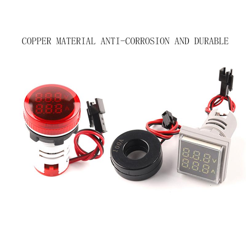 22мм Круглый Квадратный Двойной Светодиодный Индикатор Сигнальная Лампа Цифровой Вольтметр Амперметр 0-100А Ампер Вольт Тестер Напряжения Измеритель AC 20-500В