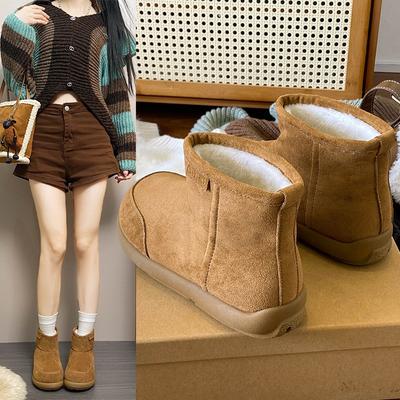 Уродливые милые ретро большеголовые снежные хлопковые сапоги женские 2025 новые бархатные теплые на плоской подошве повседневные хлопковые сапоги на одной педали