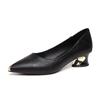 Fashion New Pointed Toe Shallow Mouth Square Heel Leather Shoes Women's Elegant Fashion High Heels Dress Office Shoes Zapatos De Mujer