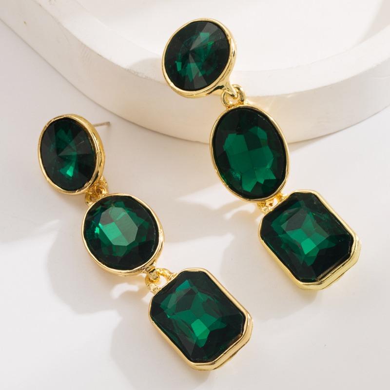 High-end party earrings women's super flash fashion wind alloy geometric earrings glass diamond earrings