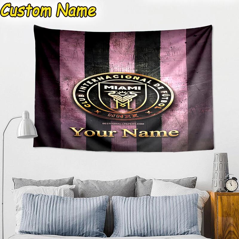 Custom Name Inter Miami Fc Crest Tapestry Room Decoration Wall Hanging for Living Room Bedroom, dormitory, Birthday and Christmas gifts