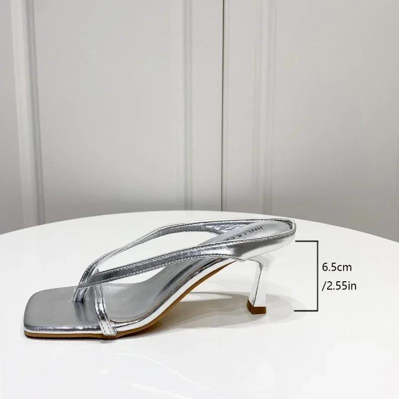 2024 Women's Summer Sandals High Heels Sexy Square Toe Slippers Women's Flip Flop Buckle Party Sandals Large Size Heels