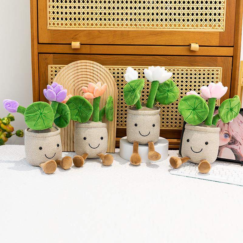 New ins lotus potted doll cute plush toy green plant flower throw pillow creative home flower ornament