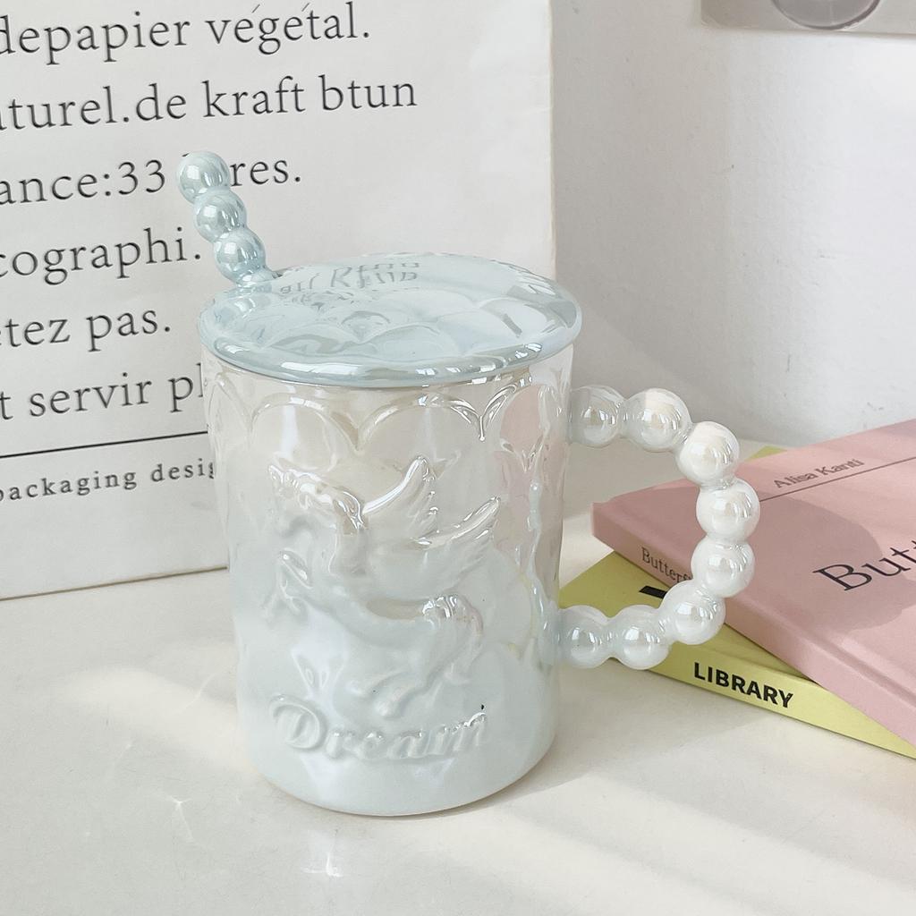 Керамическая кружка с крышкой и ложкой, кружка для ветра, для девочек, высокая ценность, стакан для воды, для пар, офисная кофейная кружка