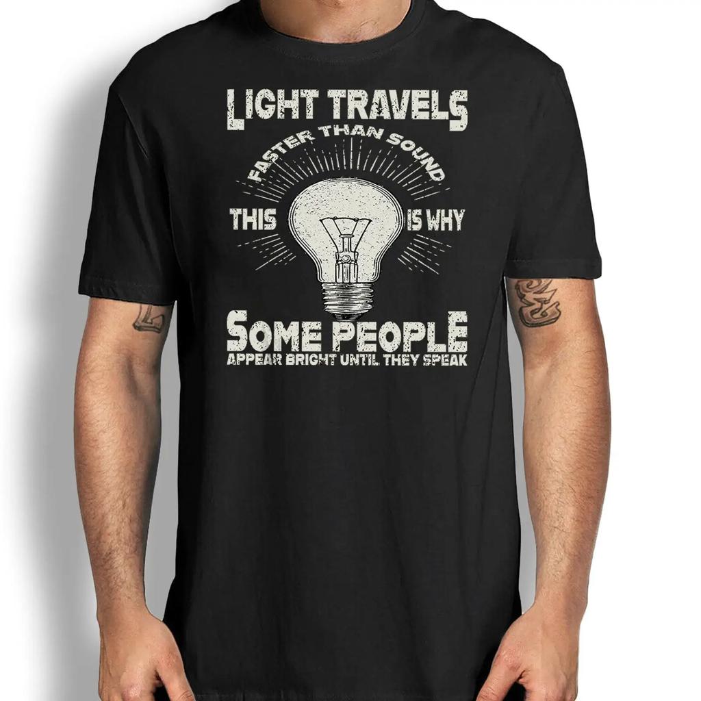 Funny T Shirt Light Travels Faster Sarcastic Novelty Vintage Washed Graphic Breathable Casual Top For Everyday Wear