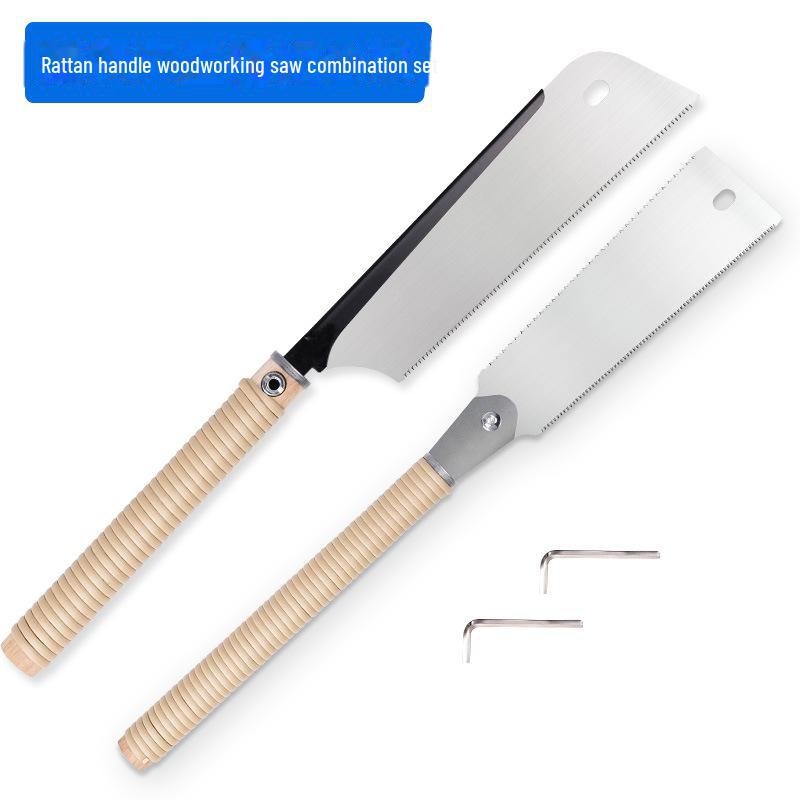 Японская двухсторонняя пила по дереву с ротанговой ручкой для поперечной резки и шиповых работ