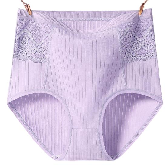 Lace Stitching Ribbed Hip Lifting Women Briefs High Waist Control Belly Underpants