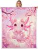 Cute Pink Axolotl Blanket Soft Fleece Throw Cherry Blossom Design Fantasy Art Kids Room Decor