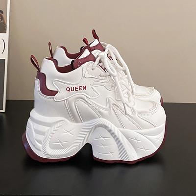 Мода 2025 Блестящая цепочка Массивные кроссовки Новый дизайнер Высокие платформы Повседневная обувь Женская Весна 11 см Клиновидные каблуки Спортивная кожаная обувь