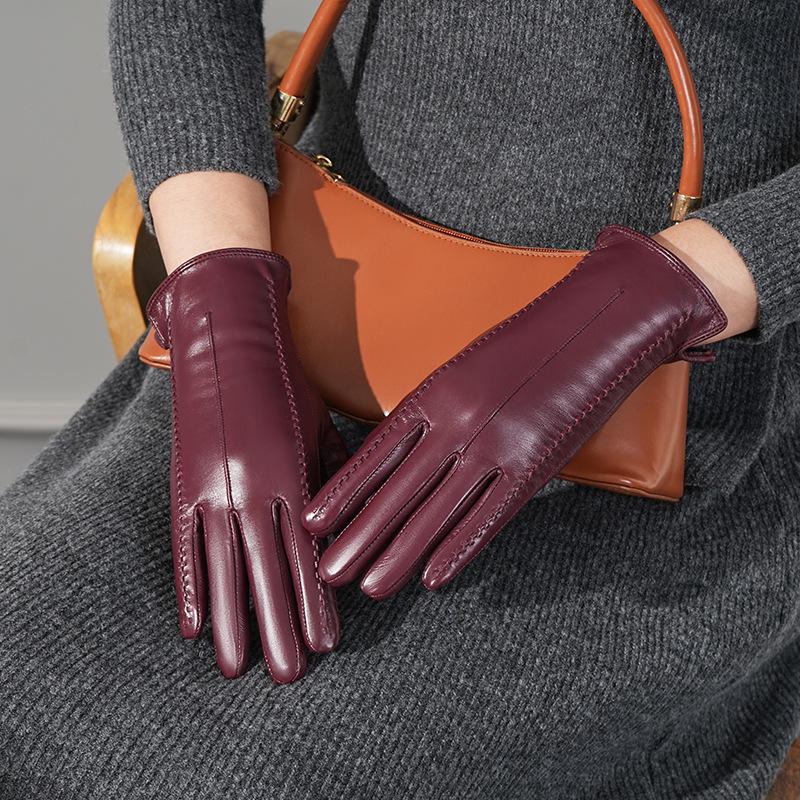 Женские перчатки из овчины с сенсорным экраном - Зимние, на бархатной подкладке, Теплые, Ветрозащитные, Морозостойкие