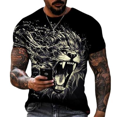 Новая мужская футболка с 3D-цифровой печатью в стиле «европейский и американский» с изображением льва