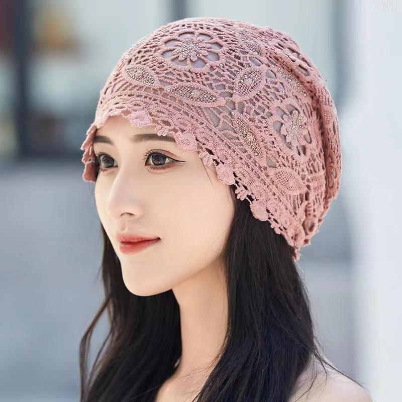 Women's Spring & Summer Floral Dot Baotou Hat - Lightweight, Double-Layered for Gray Hair Coverage