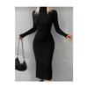 Turtleneck Midi Length Ribbed Knitwear Pencil Dress