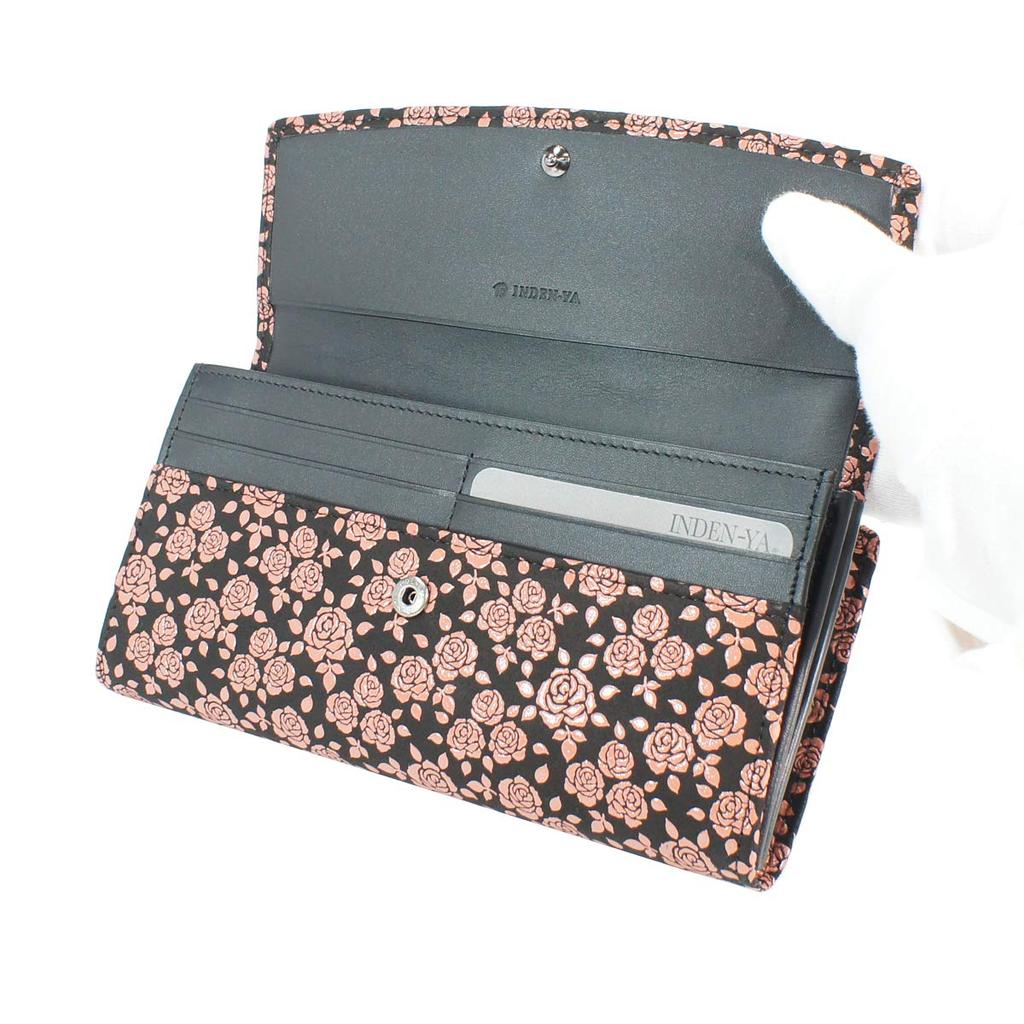 Inden Long Bundle Large Black X Pink Rose Petite [Indenya] Wallet, S, Capacity, Deerskin, Lacquer, 2310-51-176