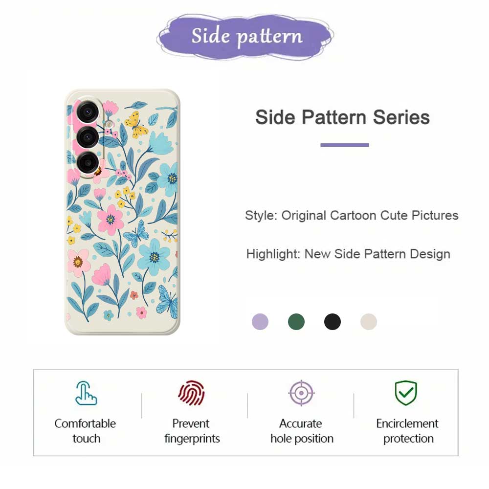 For Samsung Galaxy A17 5G Case Blue Pink Flowers Pattern Printing Straight Edge TPU Phone Back Cover
