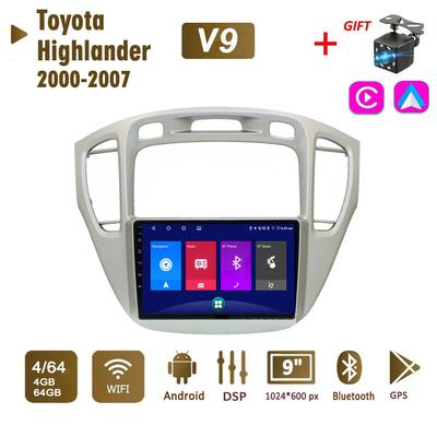 Автомобильное радио на базе Android для Toyota Highlander 2000-2007, 2 Din, мультимедийная навигация Carplay, GPS, WIFI, головное устройство, 4 + 64 ГБ