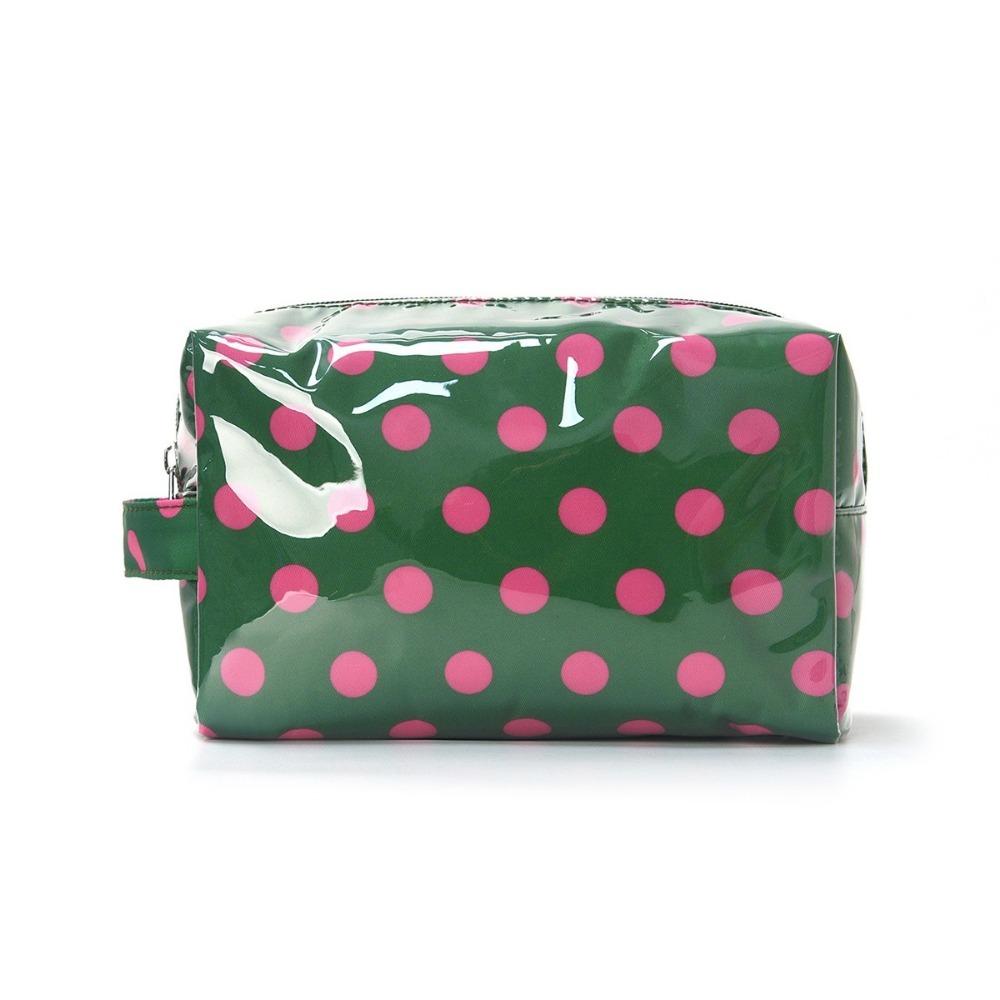 Waterproof Polka Dot Makeup Case Square Polka Dot Pattern Cosmetic Makeup Organizer PVC with Handle PVC Toiletries Storage Bag