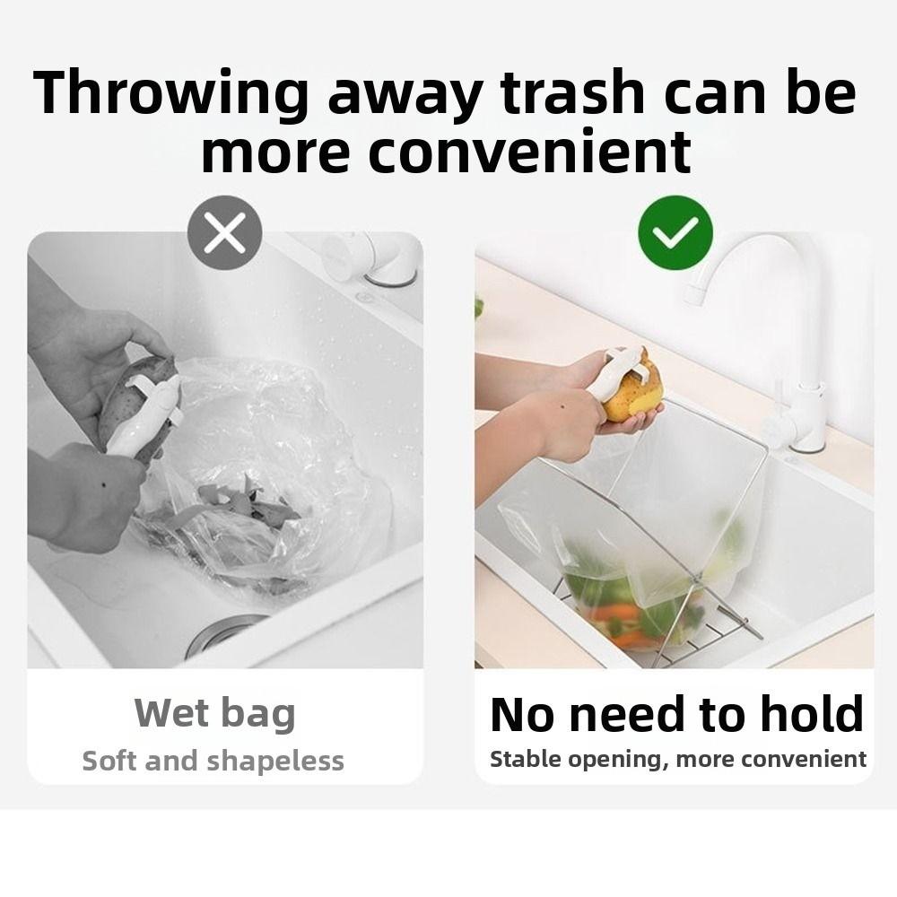 Stainless Steel Garbage Bag Bracket Compact Sink Towel Rack Sink Garbage Organizer Camping