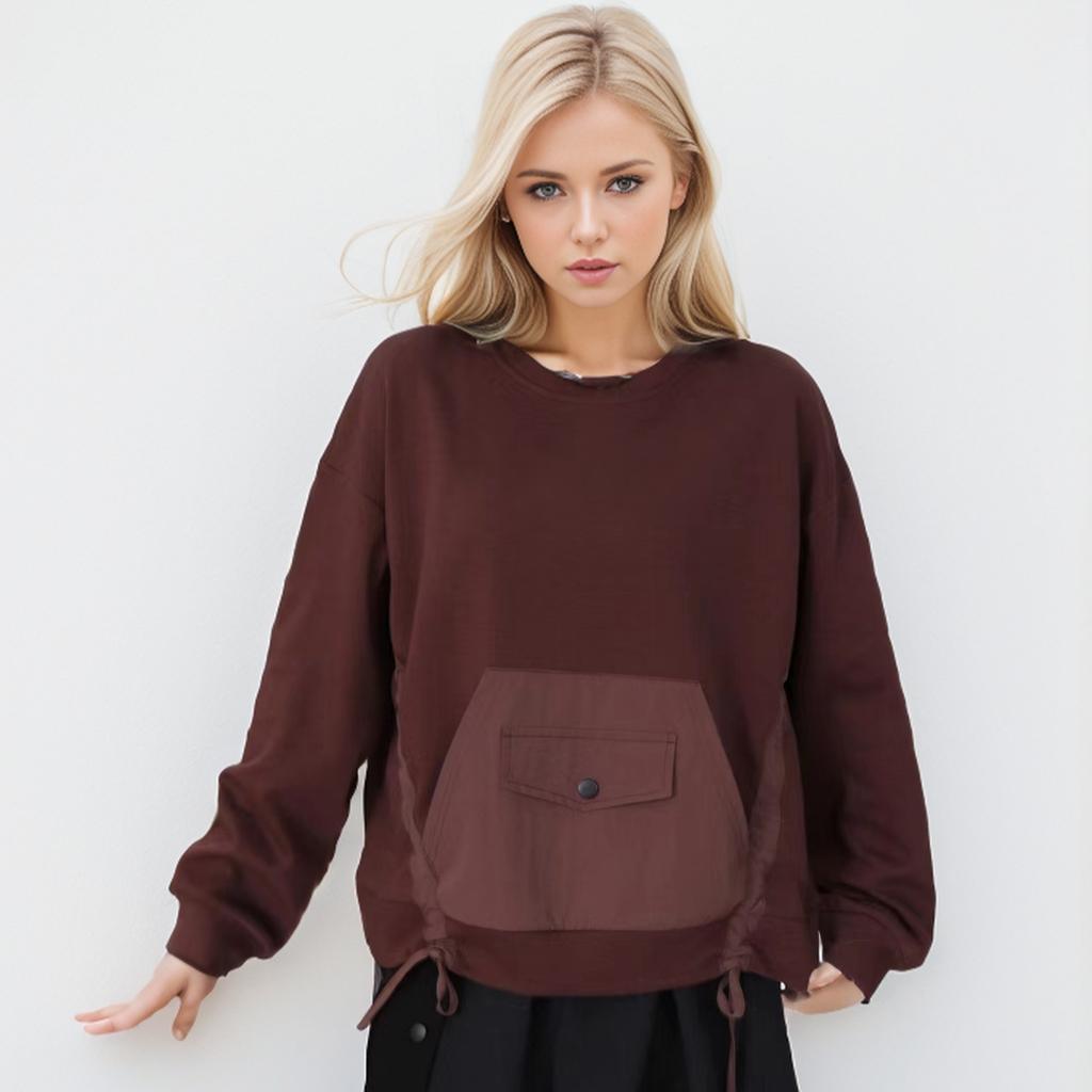 DIMANAF 2024 Плюс Размер Футболка Пуловер Осенняя Толстовка Футболка Женская Карманы Твердый Длинный Рукав Свободный