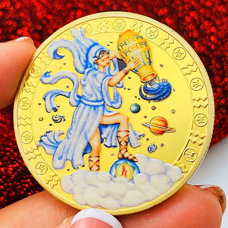 Twelve zodiac signs, color printing, Scorpio, gold-plated color printing commemorative medal, Gemini of love, decorative gold coin, Libra coin