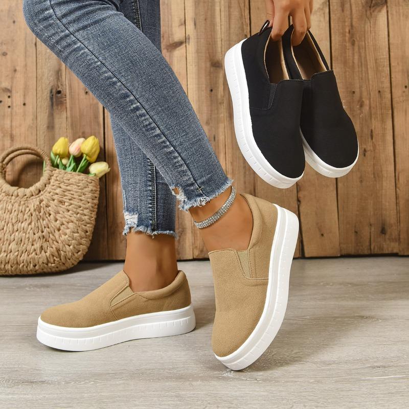 Женские слипоны на платформе широкой полноты - Повседневные скейт-кеды с круглым носком для осени, Модная обувь на массивной подошве