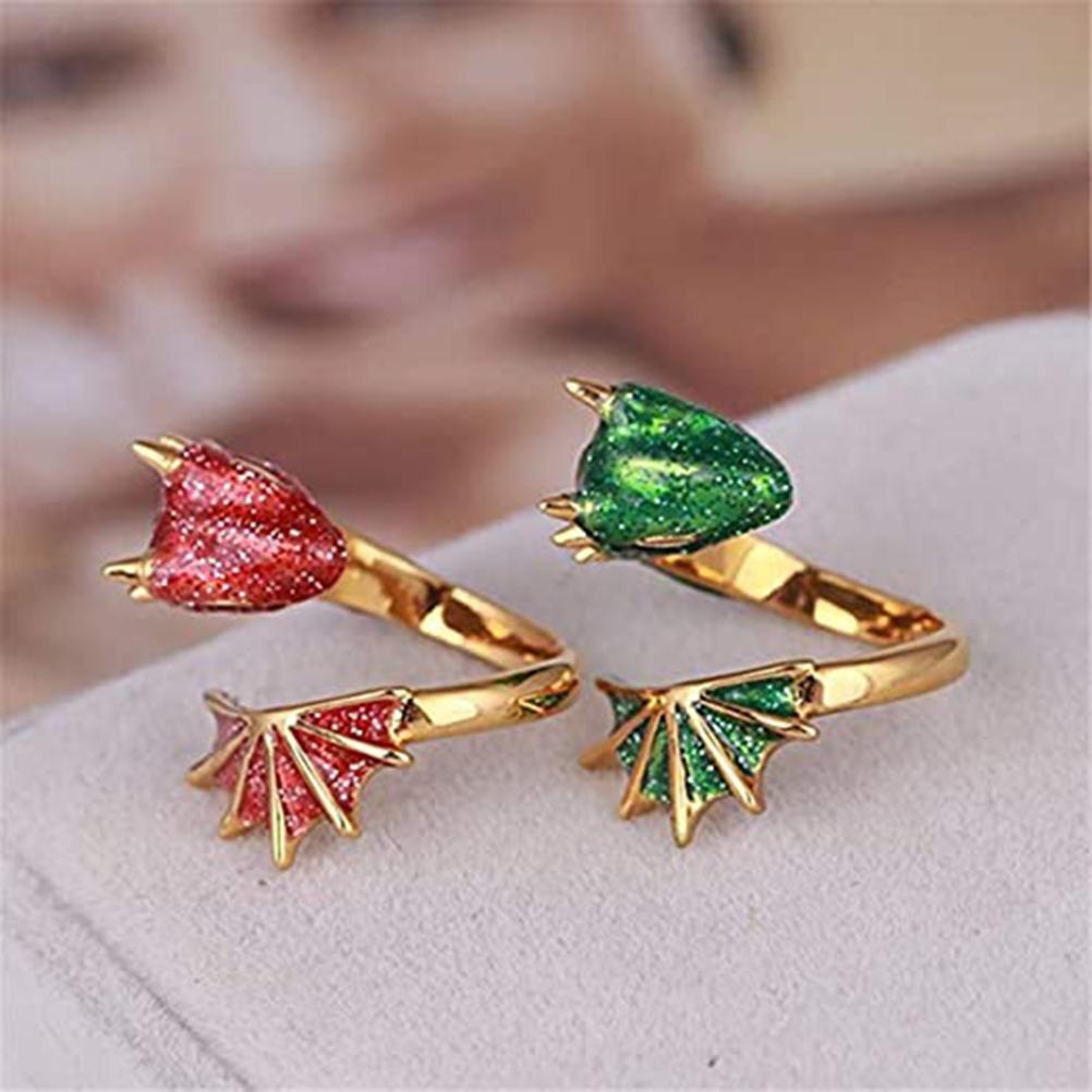 Topaz Dragon Ring Adjustable Gothic Dragon Open Ring Brass Gold Plated Finger Ring for Women Men