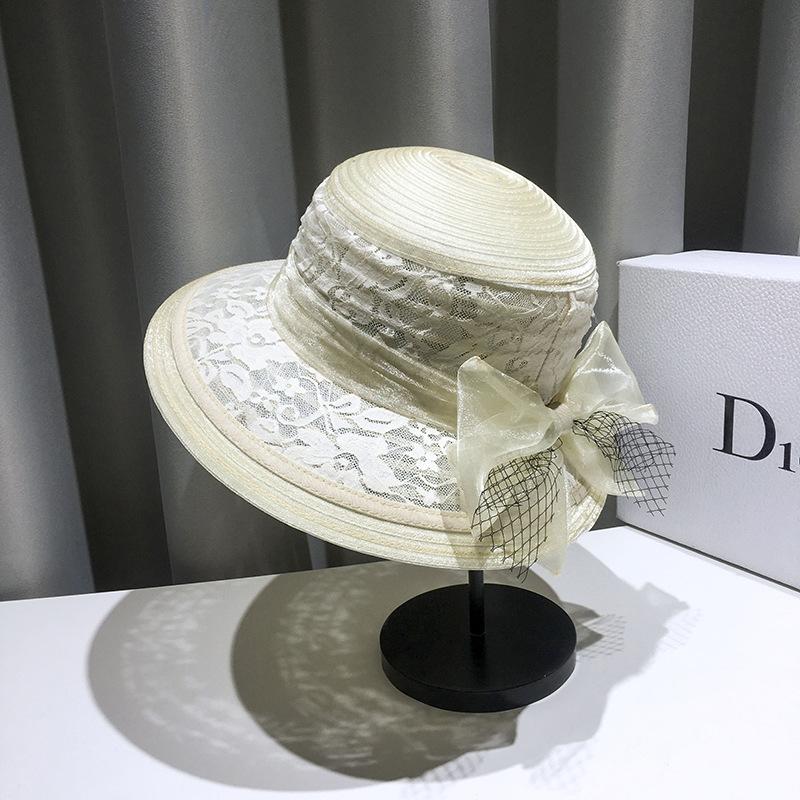 Летняя модная кружевная сетчатая шляпа-ведро женская в стиле Хепберн, цветной ретро-цилиндр, элегантный козырек с бантом