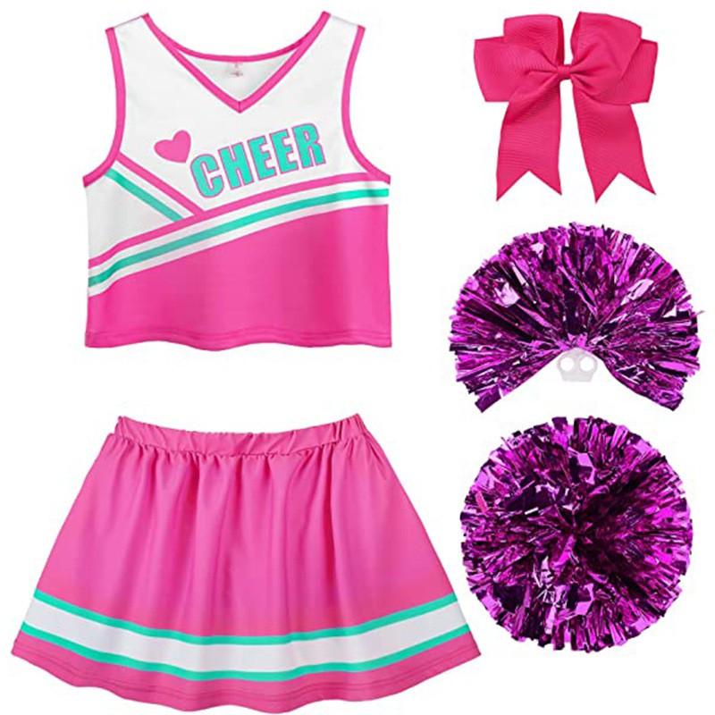 Girls Cheerleading Uniform Set Kids Performance Dance Outfit School Sports Competition Stage Wear
