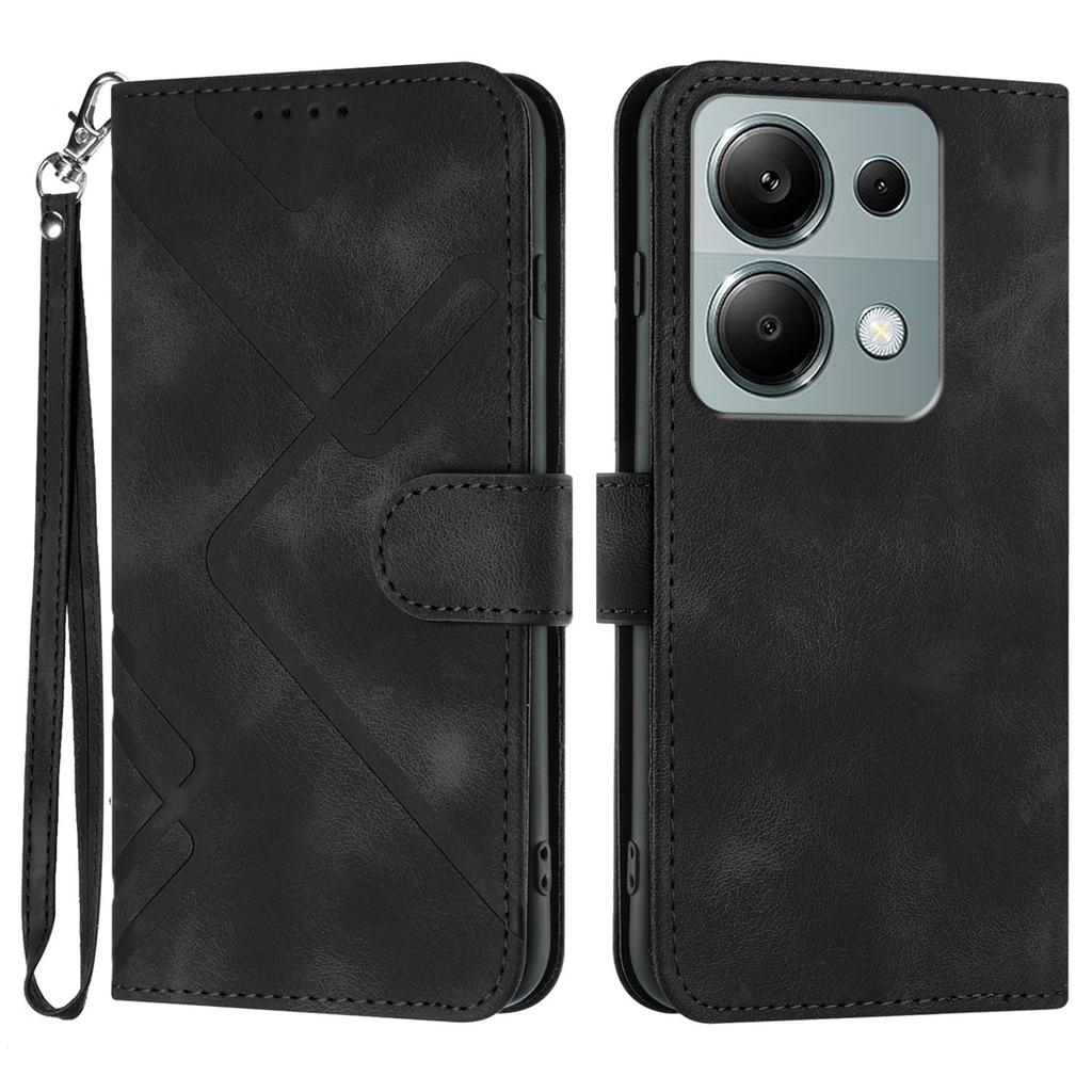 For Xiaomi Poco M6 Pro 4G/Xiaomi Redmi Note 13 Pro 4G Wallet Case Line Imprinted PU Leather Phone Cover with Strap