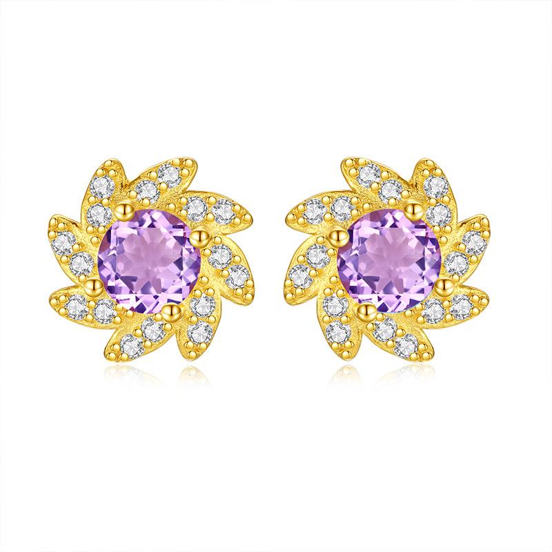 Natural stone small fresh sunflower earrings s925 sterling silver gold-plated stud earrings women's exquisite design sense fashion retro jewelry gifts