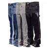Men's Baggy Bell-Bottom Jeans Elastic Denim Casual Work Pants Vintage Patchwork Flared Trousers for Casual Wear Travel Work