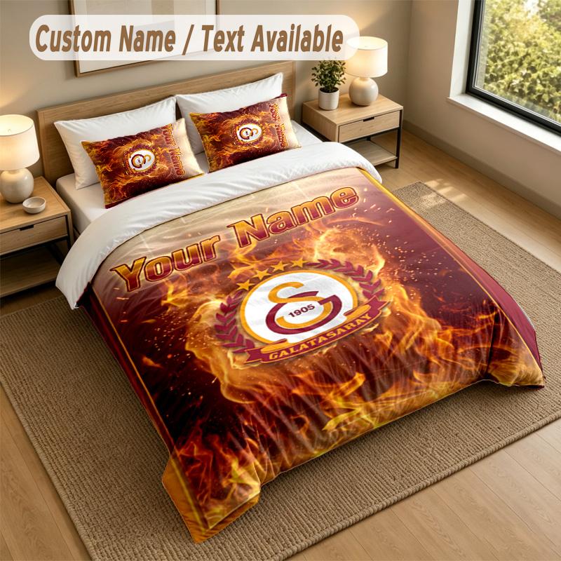 3Pcs Bedding Set Custom Name Text, 1 Sheet 2 Pillowcases Home Bed DecorGalatasaray FC