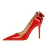 Women's Banquet High Heels Slim Heels Shallow Mouth Pointed Patent Leather Back Bow Single Shoes