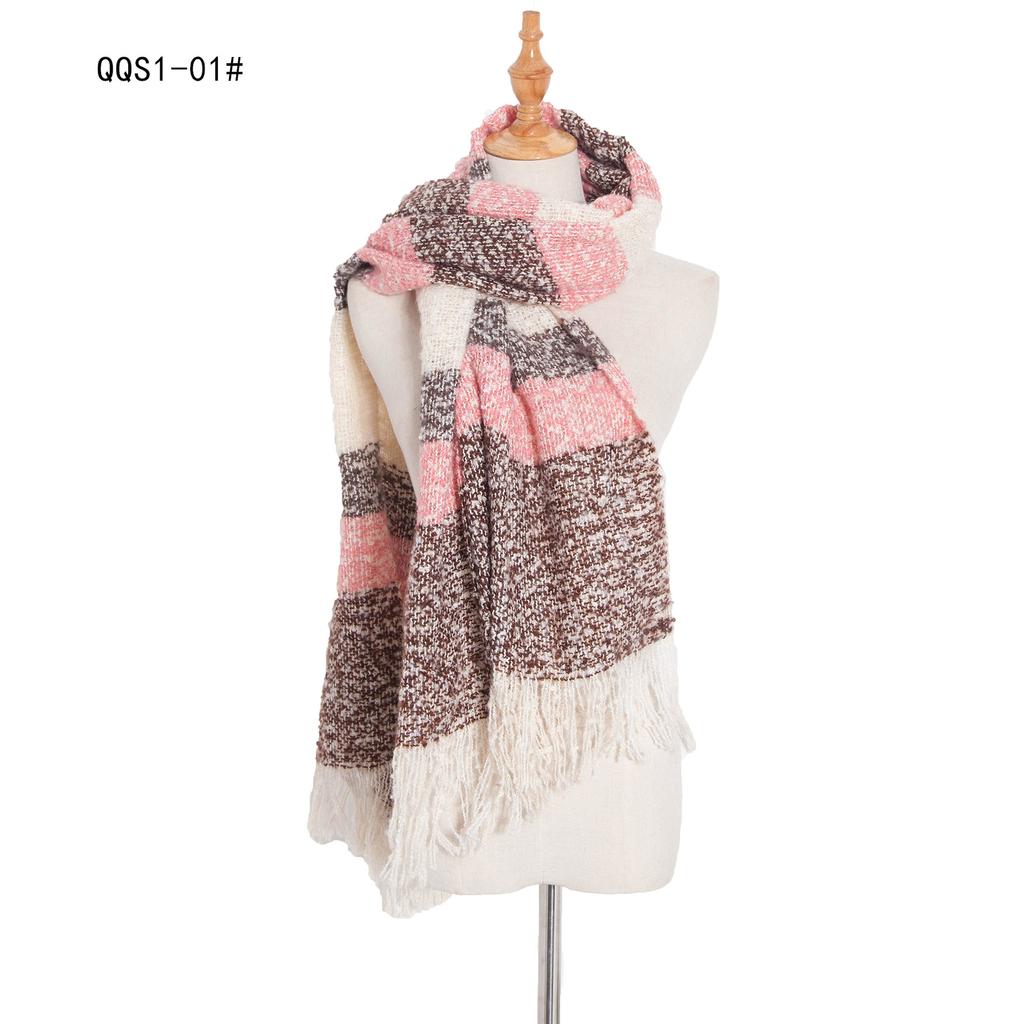 Autumn and Winter Polyester Circle Sand Plaid Scarf Women's Warm Fringed Scarf Shawl